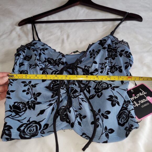 Mixed Threads LA  Wild Fable Mesh Lace Crop Cami Tank Top Blue Women's Sz L Bin2 - Picture 9 of 10